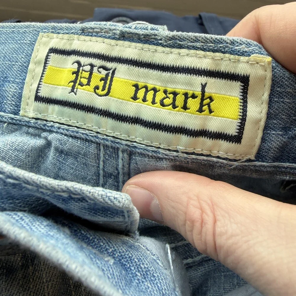 Vtg PJ Mark Denim Shorts Mens 36 Blue Light Wash Baggy Distressed 13 Inseam Y2K